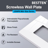[10 Pack] BESTTEN 1 Gang Screwless Decorative Wall Plate, Mid-Size H4.88" x W3.11", USWP6 Gloss Snow White, Faceplate Cover for Decorator Receptacle Outlet & Switch