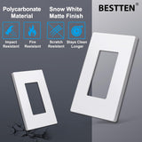(20 Pack) BESTTEN USWP6 Matte Snow White Series, 1-Gang Screwless Wall Plate, Decorator Outlet Cover, Decor Switch Plate, H4.69” x W2.91”, for Dimmer, USB, GFCI, Receptacle