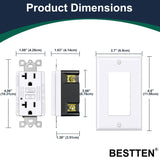 [5 Pack] BESTTEN 20 Amp GFCI Outlet, Non-Tamper-Resistant GFI Receptacle with LED Indicator, Ground Fault Circuit Interrupter with Wallplate, ETL Certified, White