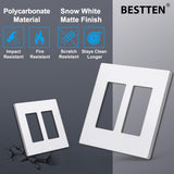 (10 Pack) BESTTEN USWP6 Matte Snow White 2-Gang Screwless Wall Plate, Decorator Outlet Cover, H4.69” x W4.73”, for Light Switch, Dimmer, USB, GFCI, Receptacle