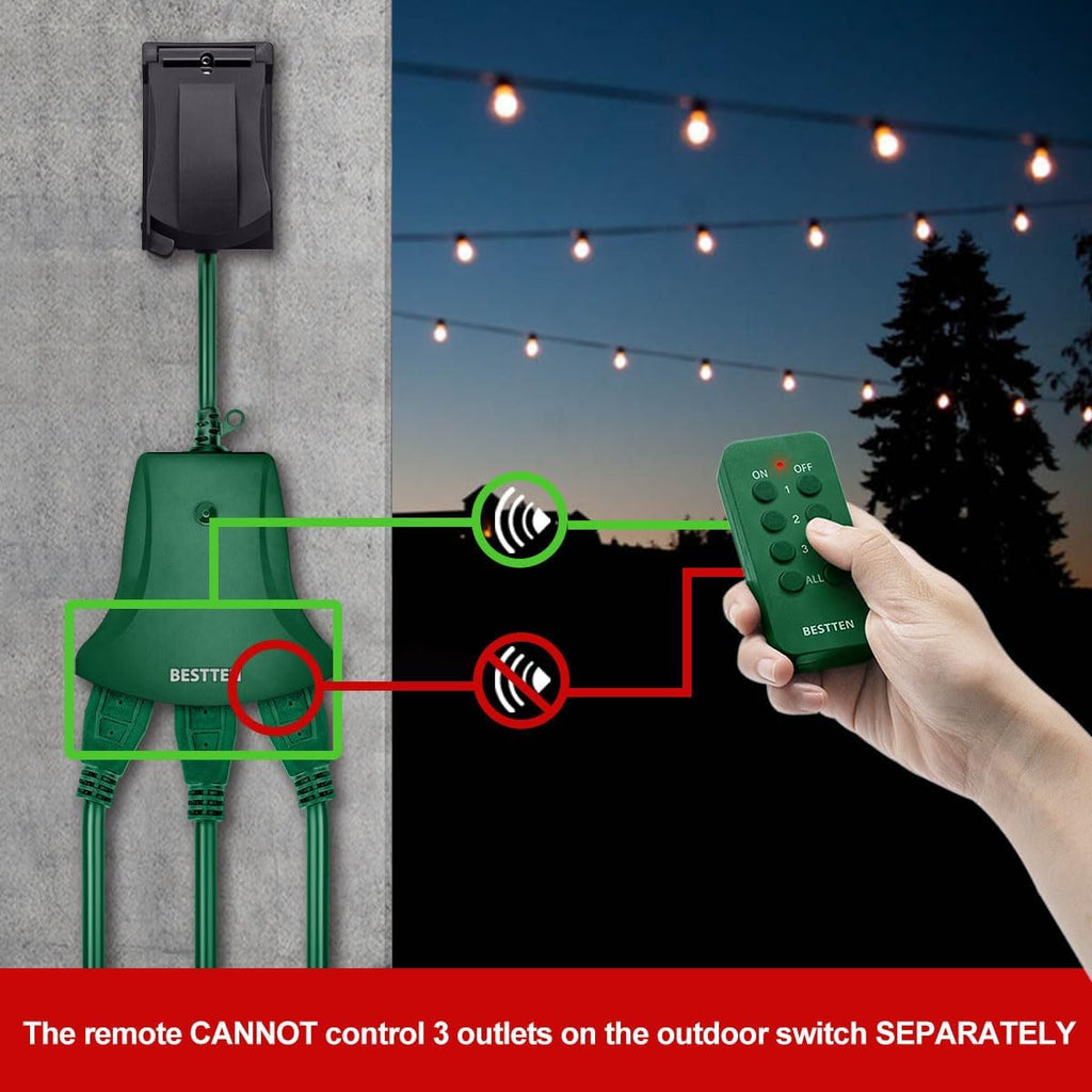 Holiday Time Wireless Outlet and Remote with 100 Foot Range, 3