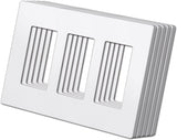 [5 Pack] BESTTEN USWP6 Matte Snow White Series 3-Gang Screwless Wall Plate, Decorator Outlet Cover, H4.69-Inch x W6.54-Inch, for Light Switch, Dimmer, USB, GFCI, Receptacle