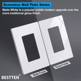 (20 Pack) BESTTEN USWP6 Matte Snow White Series, 1-Gang Screwless Wall Plate, Decorator Outlet Cover, Decor Switch Plate, H4.69” x W2.91”, for Dimmer, USB, GFCI, Receptacle