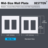 [10 Pack] BESTTEN 2 Gang Mid-Size Screwless Outlet Cover, Midway Decorative Wall Plate, USWP6 Gloss Snow White, Midsize H4.88" x W4.93"