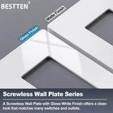[10 Pack] BESTTEN 2 Gang Mid-Size Screwless Outlet Cover, Midway Decorative Wall Plate, USWP6 Gloss Snow White, Midsize H4.88" x W4.93"