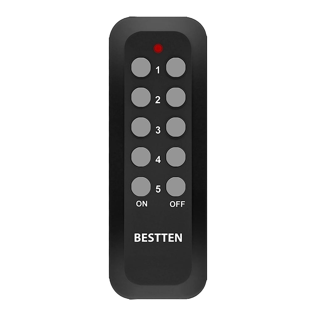 BESTTEN Wireless Remote Controller, Compatible with Remote Control Outlet, Easy to Program, 5 Channels, Self-Learning Code, Black