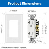 BESTTEN 20 Amp Decorator Receptacle Outlet, 50 Pack Tamper-Resistant (TR) Wall Electrical Outlet with Wallplate, 20A/125V/2500W, UL Listed, White