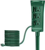 BESTTEN 3-Outlet Outdoor Power Stake with 12-Foot Long Extension Cord, Weatherproof Yard Power Strip with Outlet Covers, ETL Listed, Green