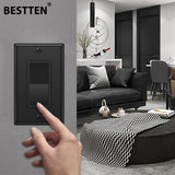 [10 Pack] BESTTEN Single Pole Decorator Wall Light Switch with Wallplate, 15A 120/277V, On/Off Rocker Paddle Interrupter, UL Listed, Black
