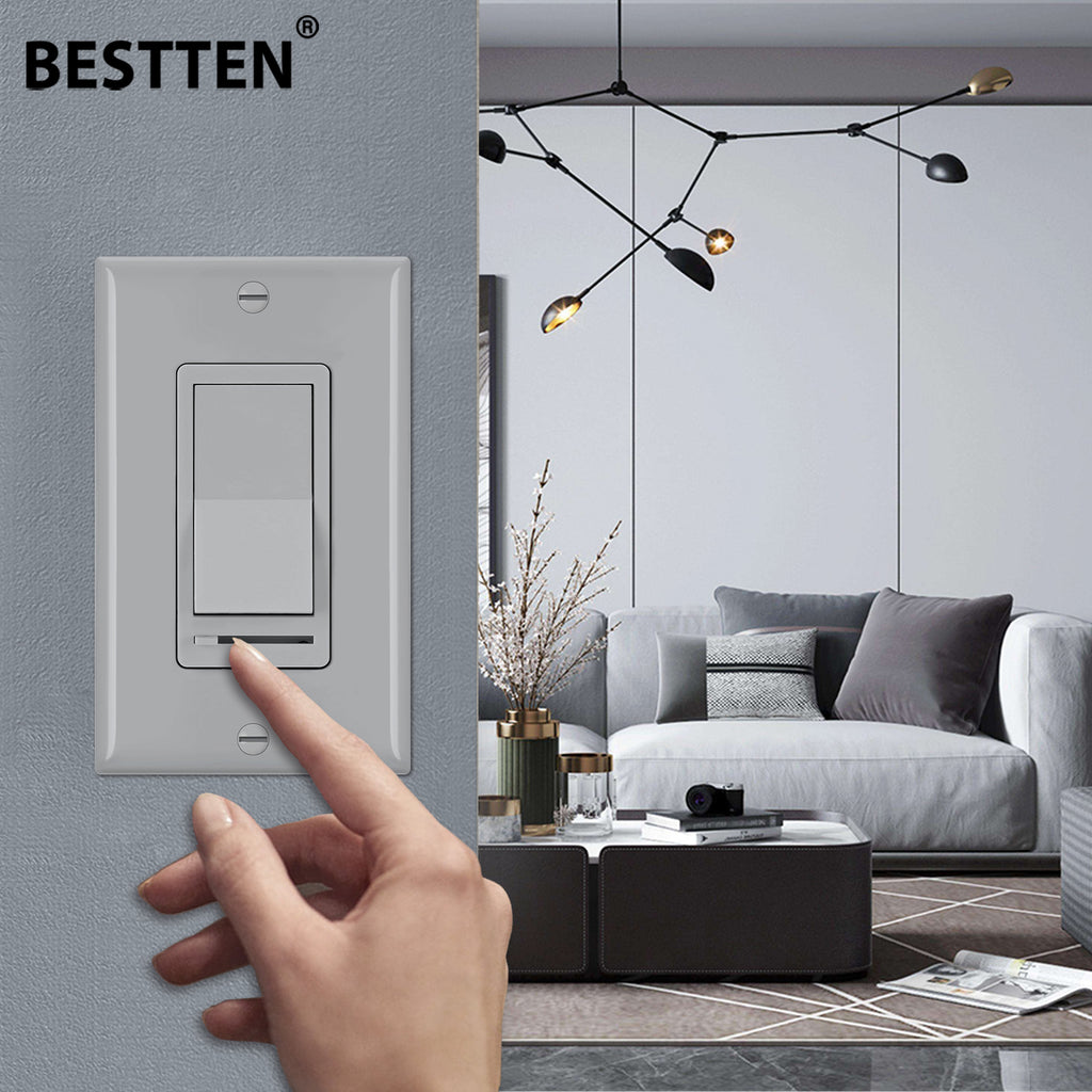 [2 Pack] BESTTEN Dimmer Switch, Universal Lighting Control, Single-Pole or 3-Way, Compatible with LED Dimmable Light, CFL, Incandescent, Halogen Bulb, UL Listed, Gray