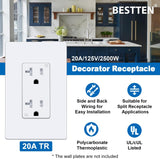 [20 Pack] BESTTEN 20 Amp Decorator Receptacle Outlet, Tamper-Resistant (TR), 20A/125V/2500W, Residential & Commercial Use, UL Listed, White