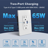 [5 Pack] BESTTEN GaN 65W USB C Wall Receptacle for Laptop, 15A High Speed Charging Power Outlets with USB Ports, Type C Supports PD 3.0 & PPS, Type A Supports Quick Charger 3.0, UL Listed, White