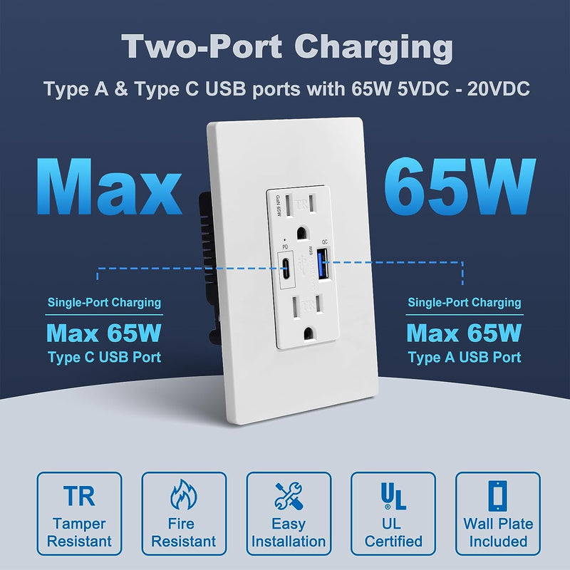 Anker USB C Wall Outlet, PowerExtend USB-C 1 2 Ports, and a 30W Power  Delivery Port, Tamper Resistant Receptacles,ETL Listed