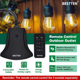 [2 Pack] BESTTEN Remote Control Outdoor Outlet Switch with 6-Inch Heavy Duty Power Cord, 3 Grounded Outlets, 15A/125V/1875W, ETL Certified, Black