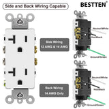 [20 Pack] BESTTEN 20 Amp Decorator Receptacle, Electrical Wall Outlet, Non-Tamper-Resistant, Residential & Commercial Use, 20A/125V/2500W, UL Listed, White