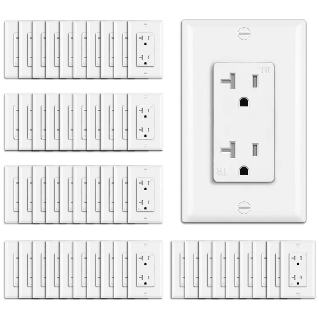 [50 Pack] BESTTEN 20 Amp Wall Receptacle Outlet, Tamper-Resistant (TR), Residential and Commercial Use, 20A/125V/2500W, UL Listed, White