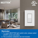 BESTTEN 10 Pack 3-Way Decorator Light Switch, 15A 120/277V, Single Pole or Three Way, Rocker Paddle Wall Switch, On/Off Rocker Interrupter, UL Listed, White
