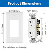 BESTTEN 50 Pack Decorator Receptacle Outlet, 20 Amp Electical Outlet with Wallplate, Non-Tamper-Resistant, Residential & Commercial Use, 20A/125V/2500W, UL Listed, White