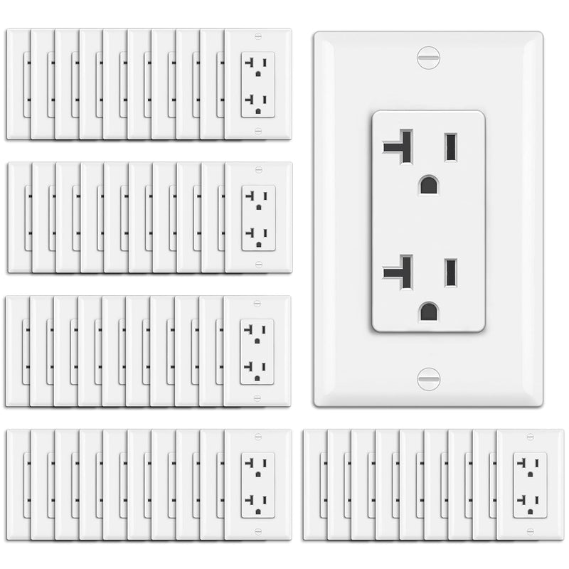 BESTTEN 50 Pack Decorator Receptacle Outlet, 20 Amp Electical Outlet with Wallplate, Non-Tamper-Resistant, Residential & Commercial Use, 20A/125V/2500W, UL Listed, White