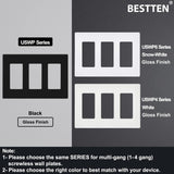 [2 Pack] BESTTEN 3-Gang Black Screwless Wall Plate, Unbreakable Polycarbonate Outlet Cover, H4.69??¨¤ x W6.54??¨¤, for Light Switch, Dimmer, GFCI, USB Receptacle