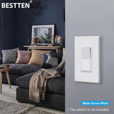 [50 Pack] BESTTEN 1-Gang Screwless Wall Plate, USWP6 Matte Snow White Series, Decorator Outlet Cover, H4.69-Inch x W2.91-Inch, for Decor Switch, Dimmer, GFCI, USB Receptacle