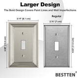 [4 Pack] BESTTEN 1 Gang Satin Nickel Metal Toggle Switch Wall Plate, Zinc Alloy Grand Collection Light Switch Cover, Corrosion Resistant