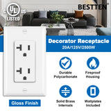 BESTTEN 50 Pack Decorator Receptacle Outlet, 20 Amp Electical Outlet with Wallplate, Non-Tamper-Resistant, Residential & Commercial Use, 20A/125V/2500W, UL Listed, White