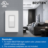 BESTTEN 30 Pack Single-Pole Decorator Wall Light Switch, 15A 120/277V, Paddle Wall Switch, On/Off Rocker Interrupter, UL Listed, White