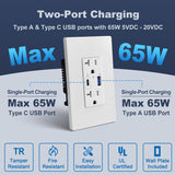 BESTTEN 2 Pack GaN 65W USB C Wall Receptacle for Laptop, 20A Outlet with High Speed Charging USB Port, Type C Supports PD 3.0 & PPS, Type A Supports Quick Charger 3.0, UL Listed, White
