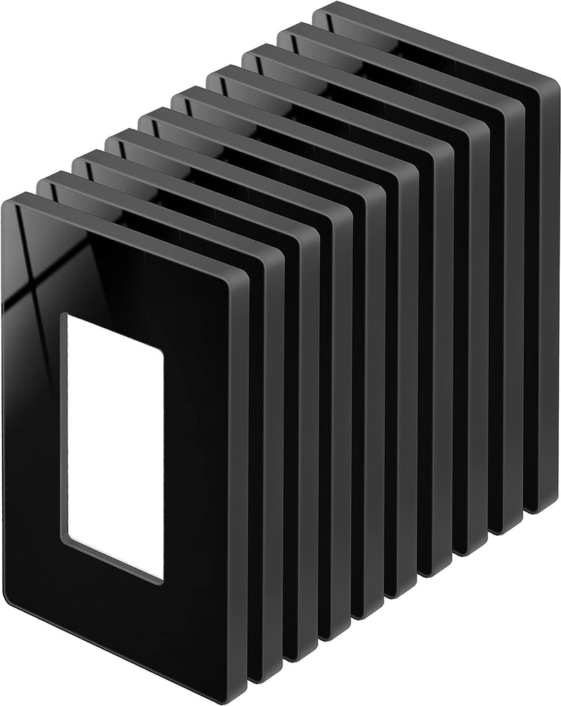 [10 Pack] BESTTEN 1-Gang Black Screwless Wall Plate, Unbreakable Polycarbonate Outlet Cover, H4.69" x W2.91", for Light Switch, Dimmer, GFCI, USB Receptacle