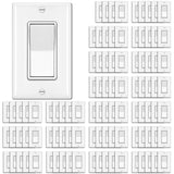 BESTTEN 100 Pack Single Pole Decorator Wall Light Switch with Wall Plate, 15A 120/277V, On/Off Rocker Paddle Interrupter for LED and Other Lamps, UL Listed, White