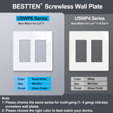 [10 Pack] BESTTEN 2 Gang Mid-Size Screwless Outlet Cover, Midway Decorative Wall Plate, USWP6 Gloss Snow White, Midsize H4.88" x W4.93"