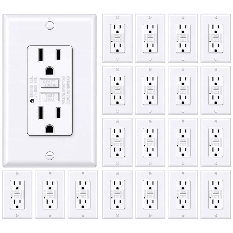 [20 Pack] BESTTEN 15 Amp Self-Test GFCI Outlet, Non-Tamper-Resistant Ground Fault Circuit Interrupter, 15A GFI Receptacle with LED Indicator, Wallplate Included, ETL Certified, White