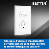 BESTTEN 2 Pack Combination Toggle Light Switch and Duplex Receptacle Outlet, Single Pole Toggle Wall Switch, Grounded Outlet, Combo Style, 15 Amp, Wallplate Included, UL Listed, White