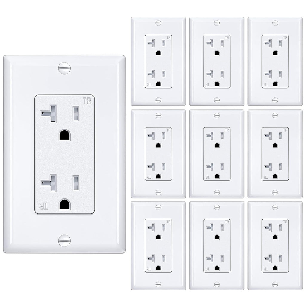 [10 Pack] BESTTEN 20 Amp Wall Receptacle Outlet, Tamper-Resistant (TR), Residential and Commercial Use, 20A/125V/2500W, UL Listed, White