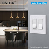 (10 Pack) BESTTEN USWP6 Matte Snow White 2-Gang Screwless Wall Plate, Decorator Outlet Cover, H4.69” x W4.73”, for Light Switch, Dimmer, USB, GFCI, Receptacle