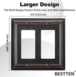 [5 Pack] BESTTEN Grand Collection 2 Gang Zinc Alloy Oil Rubbed Bronze Metal Decor Wall Plate, Anti-Corrosion Stainless Steel Decorator Outlet Cover for Switch or Receptacle