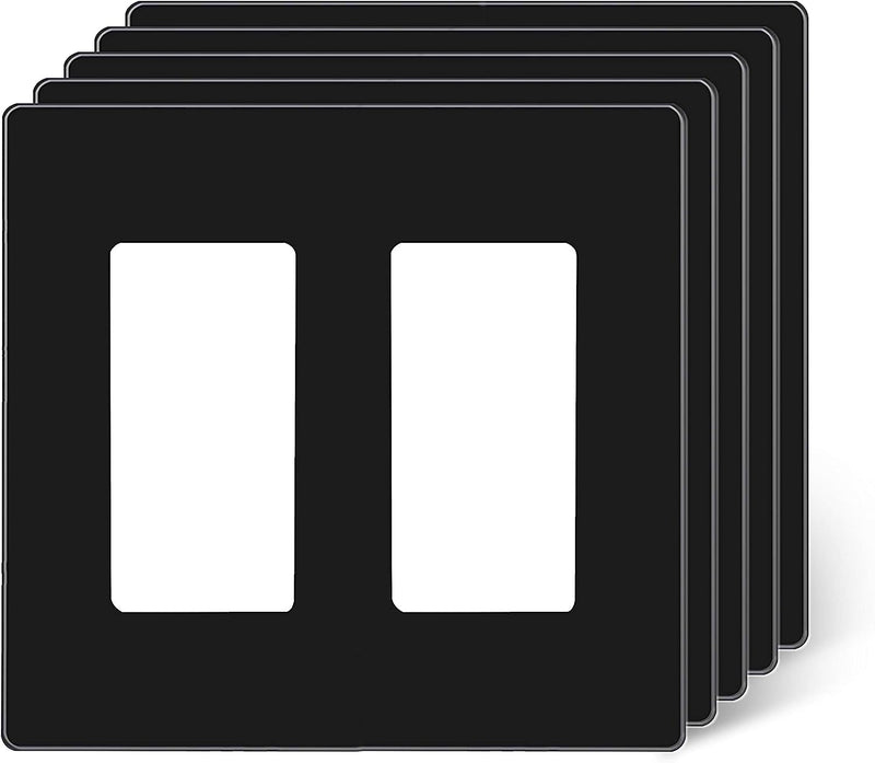 [5 Pack] BESTTEN 2-Gang Black Screwless Wall Plate, Unbreakable Polycarbonate Outlet Cover, H4.69-Inch x W4.73-Inch, for Light Switch, Dimmer, GFCI, USB Receptacle