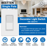 BESTTEN 30 Pack Single-Pole Decorator Wall Light Switch, 15A 120/277V, Paddle Wall Switch, On/Off Rocker Interrupter, UL Listed, White