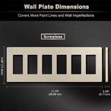 [2 Pack] BESTTEN 6 Gang Champagne Gold Screwless Wall Plate, Signature Collection Decorator Outlet Cover Decor Switch Plate, Signature Collection Golden, H4.69??¨¤ x W11.75??¨¤