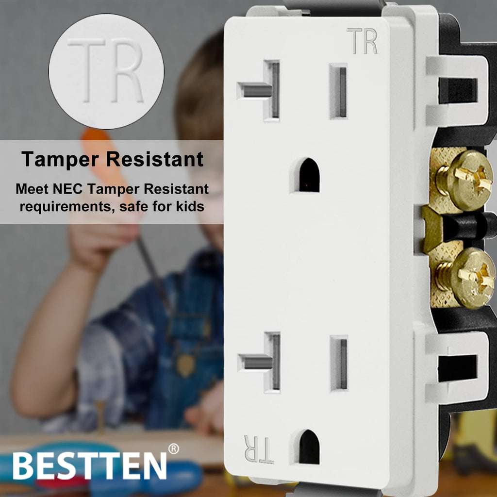 [100 Pack] BESTTEN 20 Amp Wall Receptacle Outlet, Tamper-Resistant (TR), Residential and Commercial Use, 20A/125V/2500W, UL Listed, White