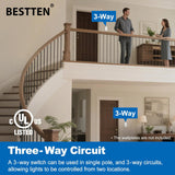 BESTTEN 10 Pack 3-Way Decorator Light Switch, 15A 120/277V, Single Pole or Three Way, Rocker Paddle Wall Switch, On/Off Rocker Interrupter, UL Listed, White