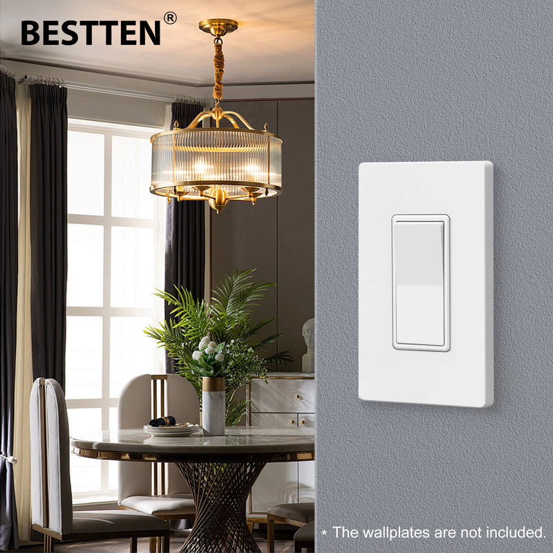 BESTTEN 30 Pack 3 Way Decorator Light Switch, 15A 120/277V, On/Off Paddle Rocker Interrupter, Electrical Wall Light Switches, Single Pole or Three Way, UL Listed, White