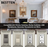 [4 Pack] BESTTEN Satin Nickel 1 Gang Zinc Alloy Decorator Wall Plate, Grand Collection Metal Decor Cover for Switch or Receptacle