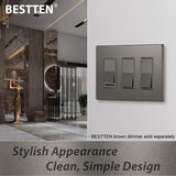 [5 Pack] BESTTEN 3 Gang Brown Screwless Wall Plate, Decorator Outlet Cover Switch Plate, Signature Collection USWP8 Series, H4.69??¨¤ x W6.54??¨¤