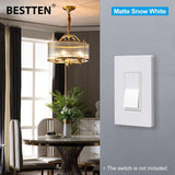 (20 Pack) BESTTEN USWP6 Matte Snow White Series, 1-Gang Screwless Wall Plate, Decorator Outlet Cover, Decor Switch Plate, H4.69” x W2.91”, for Dimmer, USB, GFCI, Receptacle