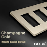 [2 Pack] BESTTEN 5 Gang Champagne Gold Screwless Wall Plate, Decor Switch Plate, Golden Decorator Outlet Cover, Signature Collection, H4.69??¨¤ x W10.18??¨¤