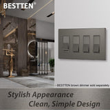 [5 Pack] BESTTEN 4-Gang Matte Brown Screwless Wall Plate, Decorator Outlet Cover, Signature Collection USWP8 Series, H4.69??¨¤ x W8.35??¨¤, for Light Switch, Dimmer, Receptacle