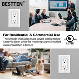 BESTTEN 100 Pack 15 Amp Outlet, Decorator Receptacle Outlet, Standard Electrical Wall Outlet, Tamper Resistant, Residential and Commercial Use, Wallplate Included, 15A/125V/1875W, UL Listed, White