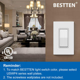 BESTTEN 100 Pack Single-Pole Decorator Light Switch, Paddle Wall Switch, 15A 120/277V, On/Off Rocker Interrupter, UL Listed, White
